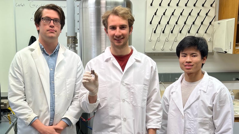 Geoff Wehmeyer, Lorenzo Castelli and Trevor Shimokusu of the Nanoscale Heat Transfer Lab,